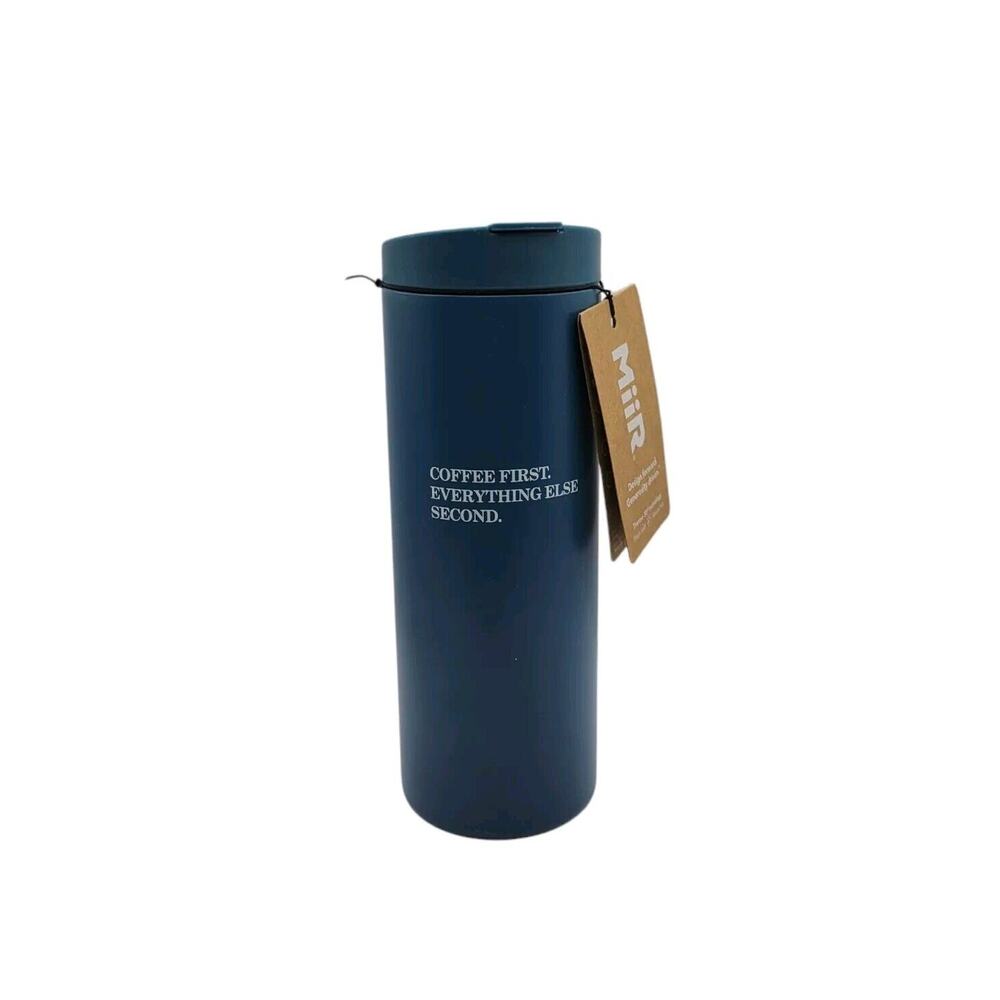 MiiR Teal Blue "Coffee First Everything Else Second" 16 Oz Flip Traveler Mug NWT